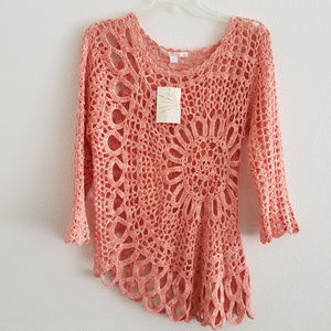 Boston Proper Daring Crochet Sweater in Pink Blush